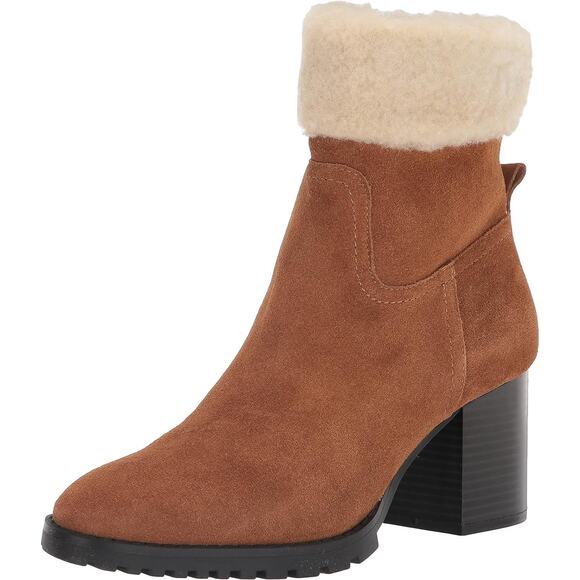 Blondo Women Block Heel Faux Shearling Ankle Booties Tia Size US 7M Camel Suede - Picture 1 of 6